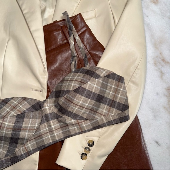 Favorite Daughter Ex Boyfriend Plaid Bra Top Brown Beige - Picture 1 of 15